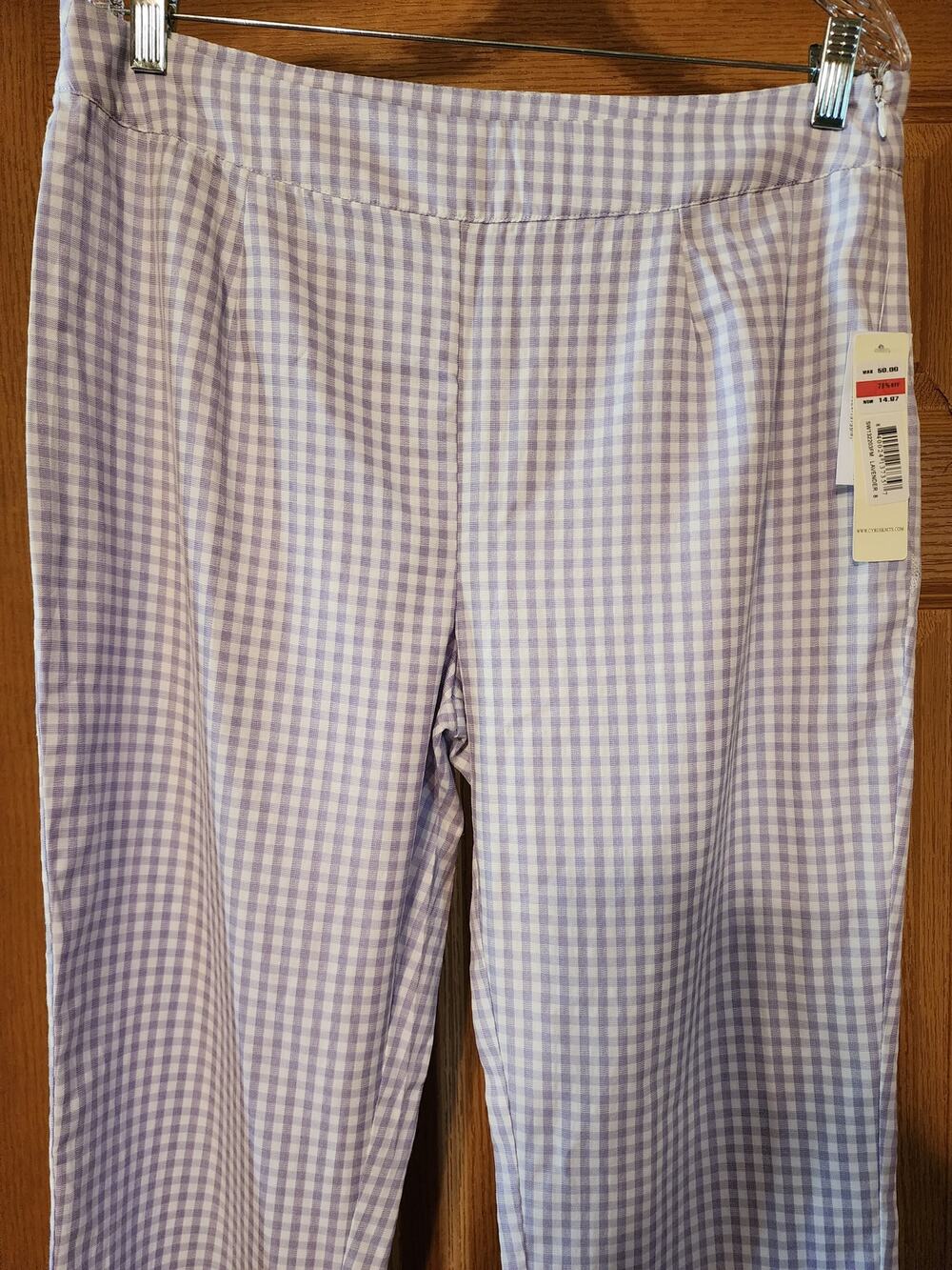 CYRUS Purple and White Gingham Plaid High Rise Cropped Pants Plus Size 10